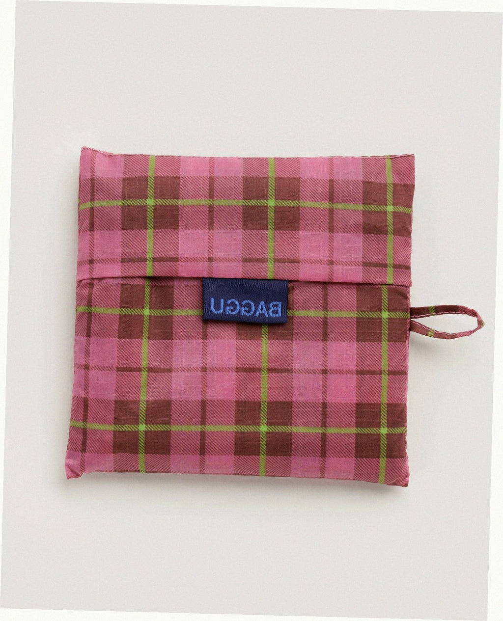 Big Baggu Reusable Nylon Shopping Bag - Azalea Pink Tartan