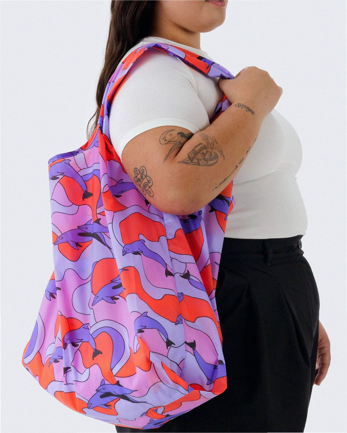 Big Baggu Reusable Nylon Shopping Bag - Dolphins