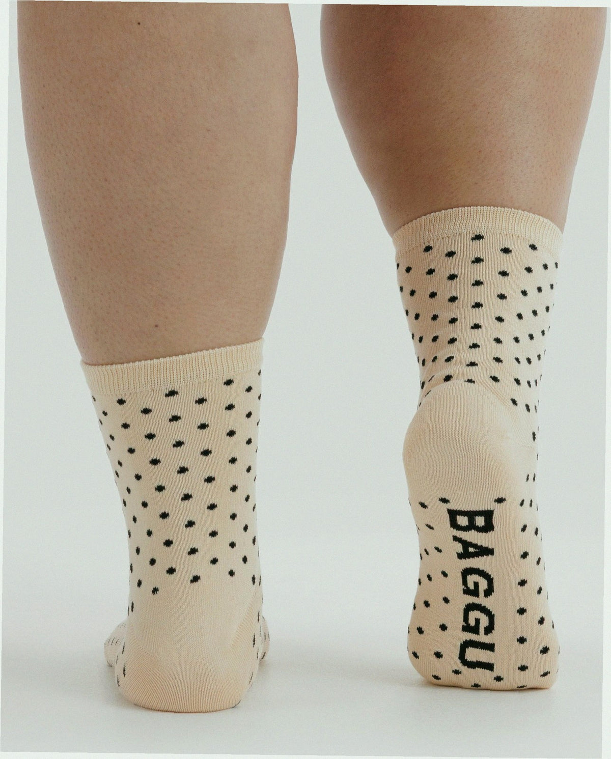 Crew Sock - Micro Cream and Black Polka Dot