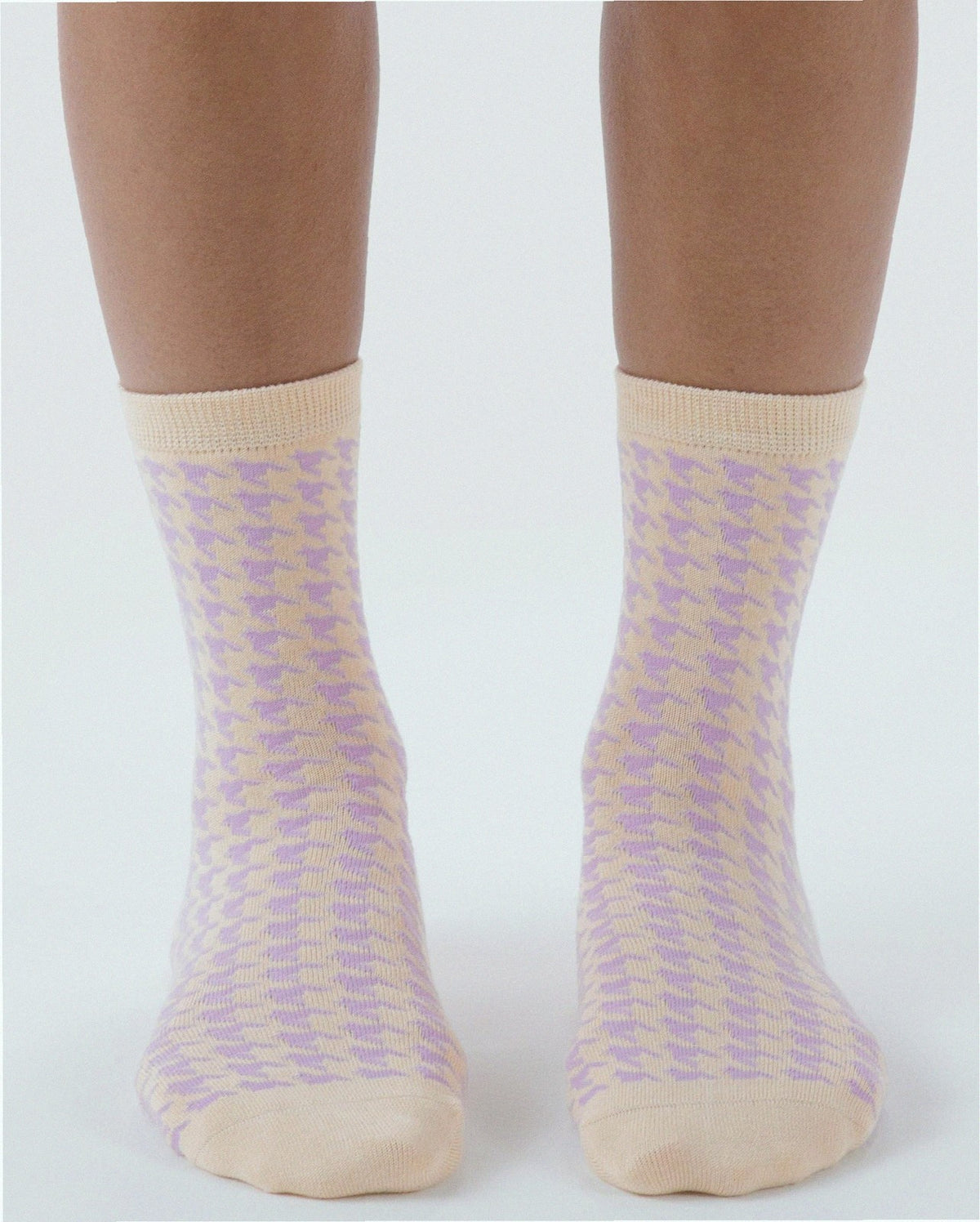 Crew Sock - Pink Houndstooth