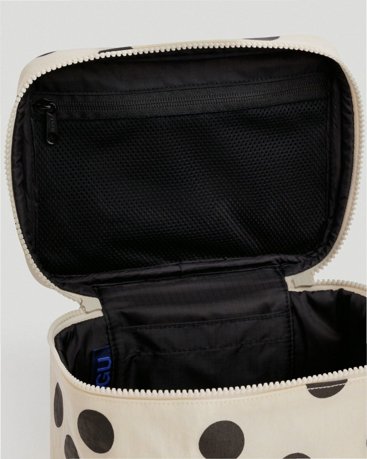 Large Cosmetic Case - Cream and Black Polka Dot
