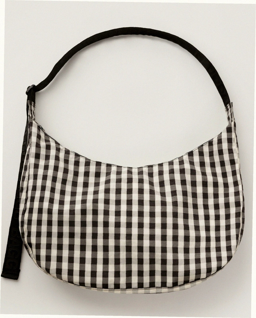 Large Nylon Crescent Shoulder Bag - Black And Cream Gingham