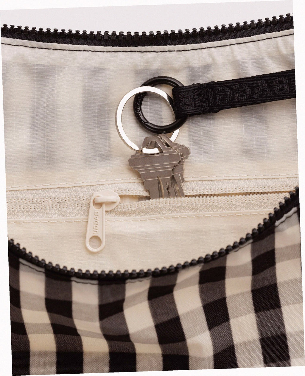 Large Nylon Crescent Shoulder Bag - Black And Cream Gingham
