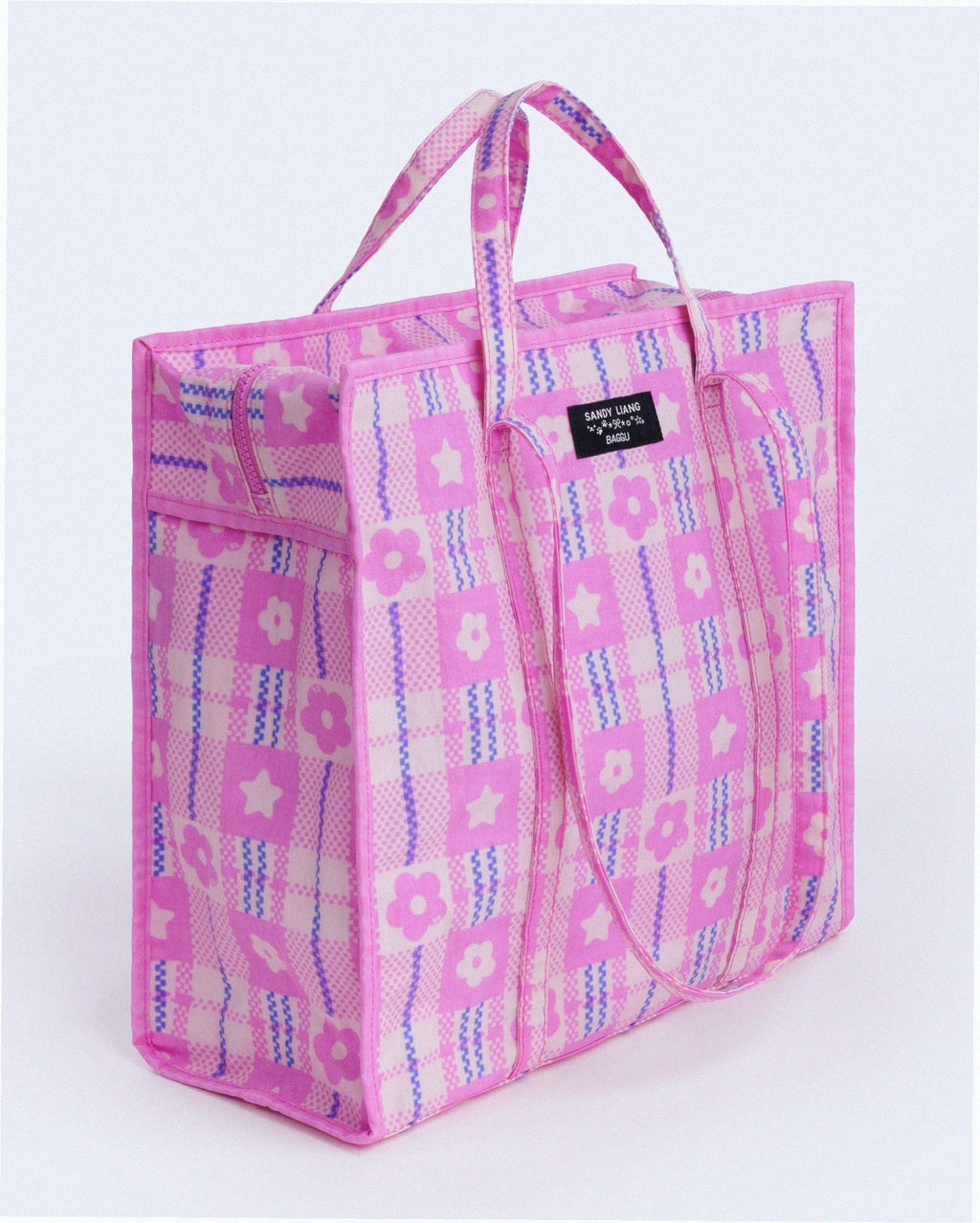 Large Nylon Market Bag - Market Plaid Pink