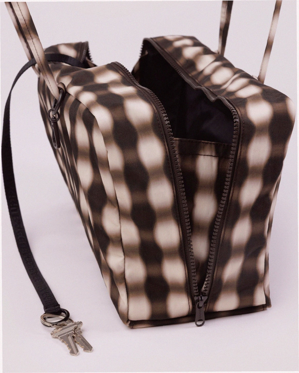 Medium Nylon Bowler Bag - Blurred Gingham Brown