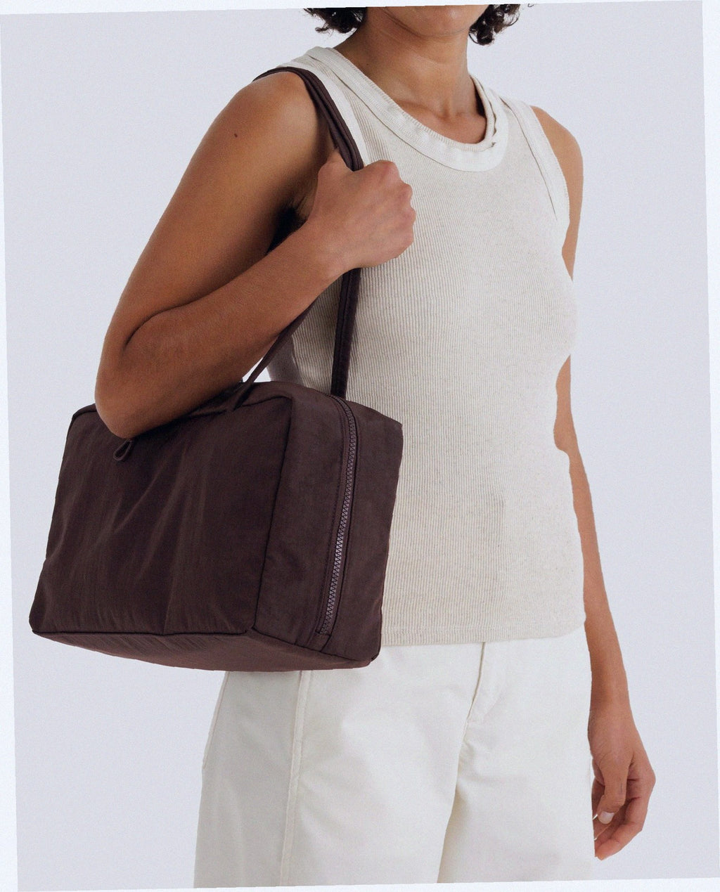 Medium Nylon Bowler Bag - Coffee