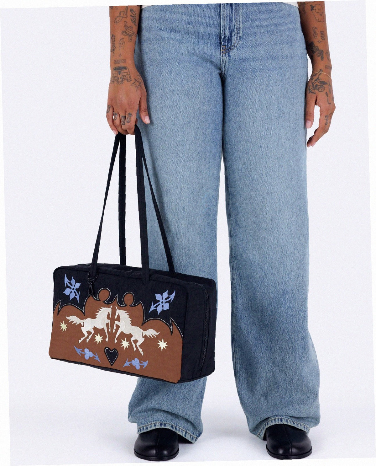 Medium Nylon Bowler Bag - Western Appliqué
