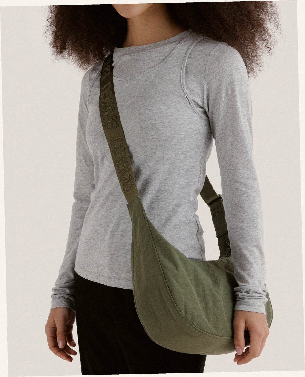 Medium Nylon Crescent Shoulder Bag - Caper