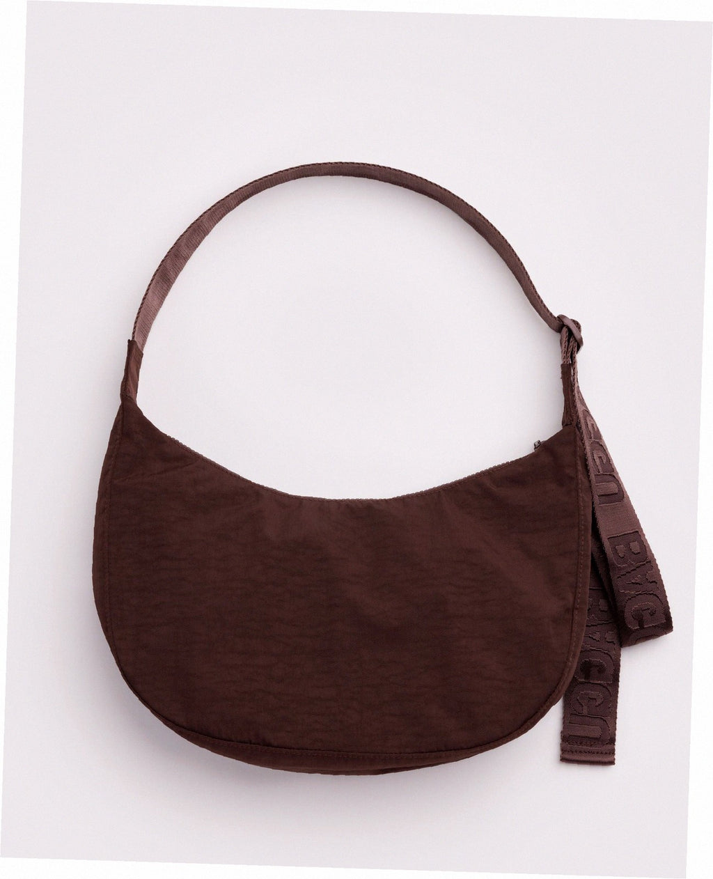 Medium Nylon Crescent Shoulder Bag - Coffee