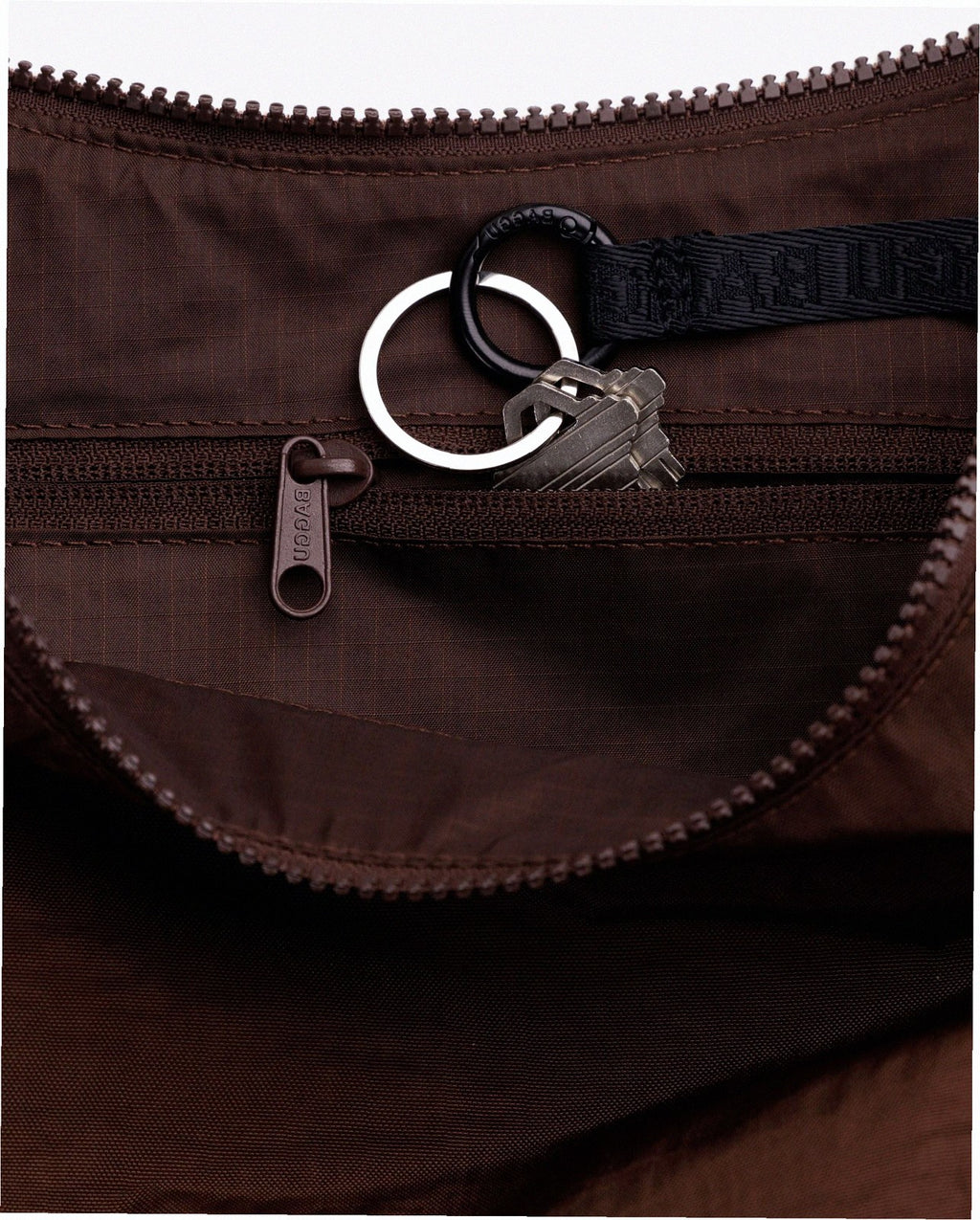 Medium Nylon Crescent Shoulder Bag - Coffee
