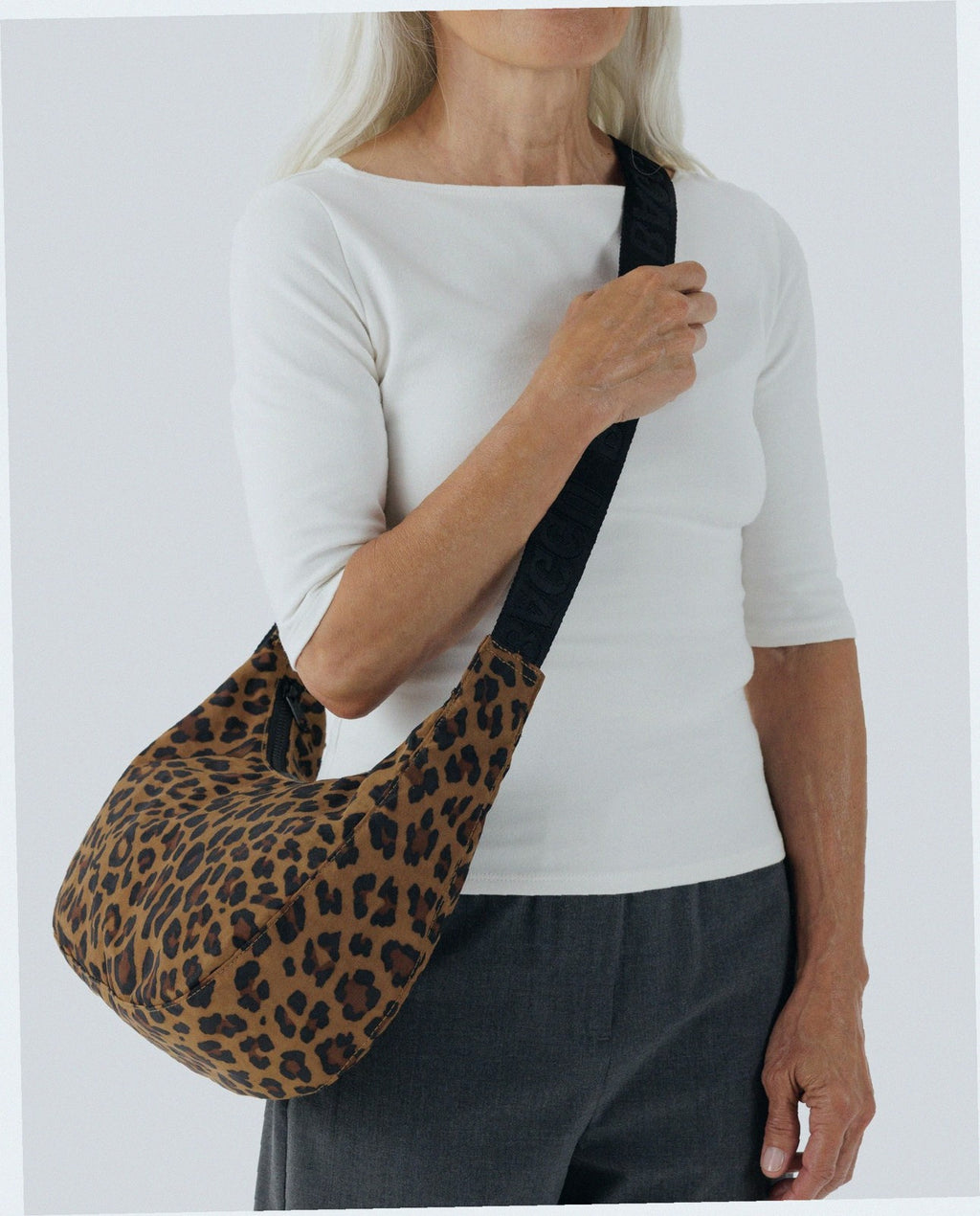 Medium Nylon Crescent Shoulder Bag - Leopard