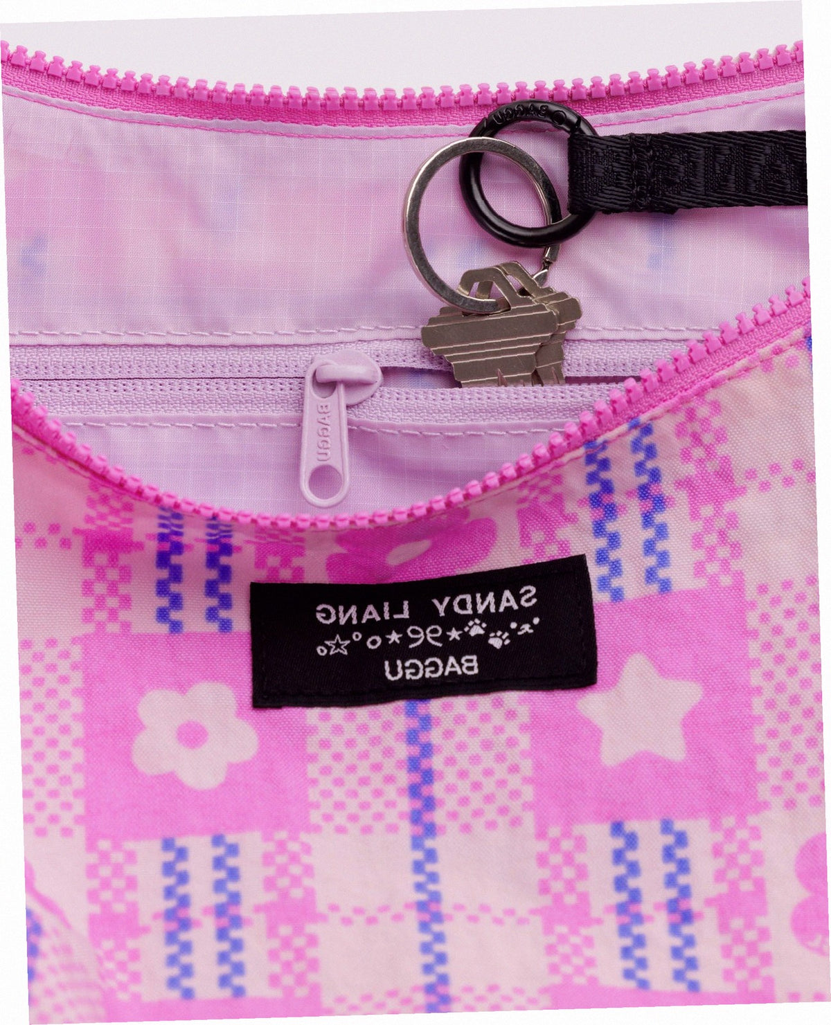 Medium Nylon Crescent Shoulder Bag - Market Plaid Pink