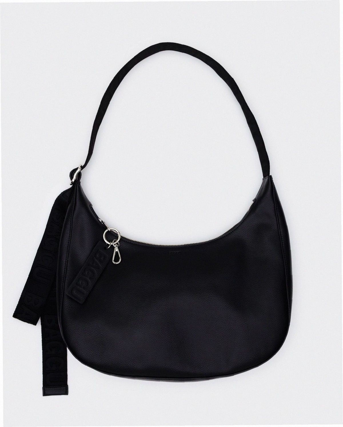 Medium Recycled Leather Crescent Bag - Black