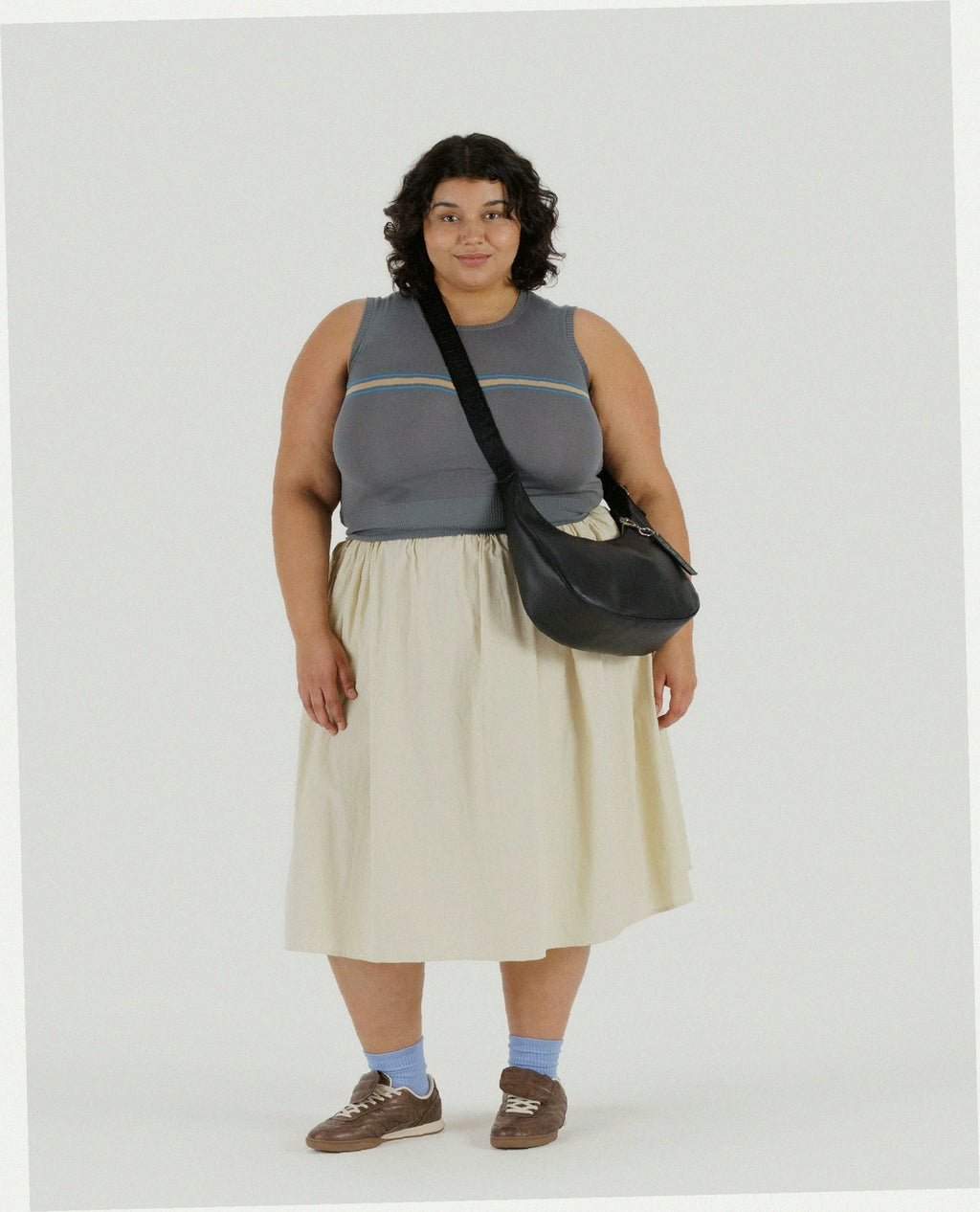 Medium Recycled Leather Crescent Bag - Black