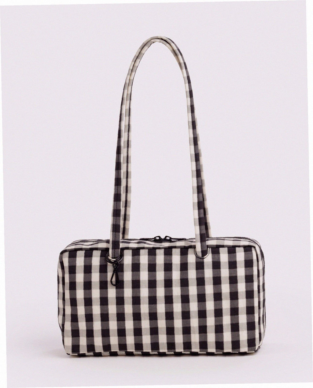 Nylon Bowler Bag - Black And Cream Gingham