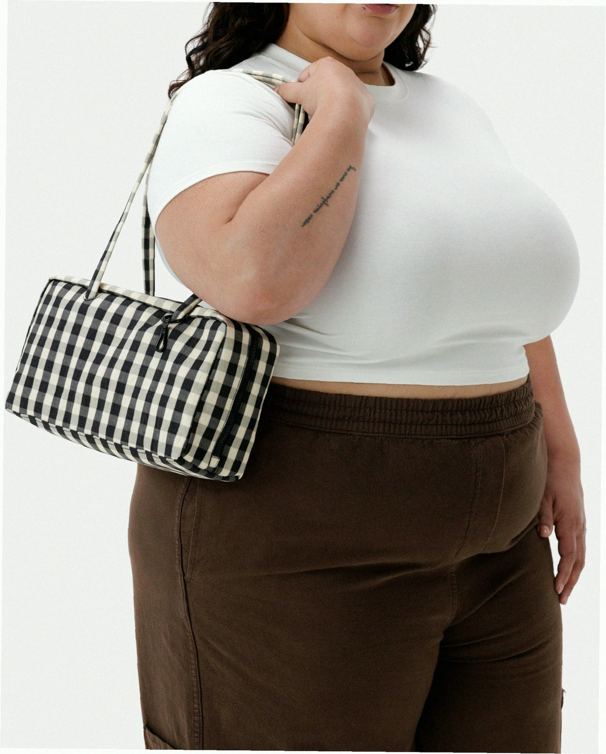 Nylon Bowler Bag - Black And Cream Gingham