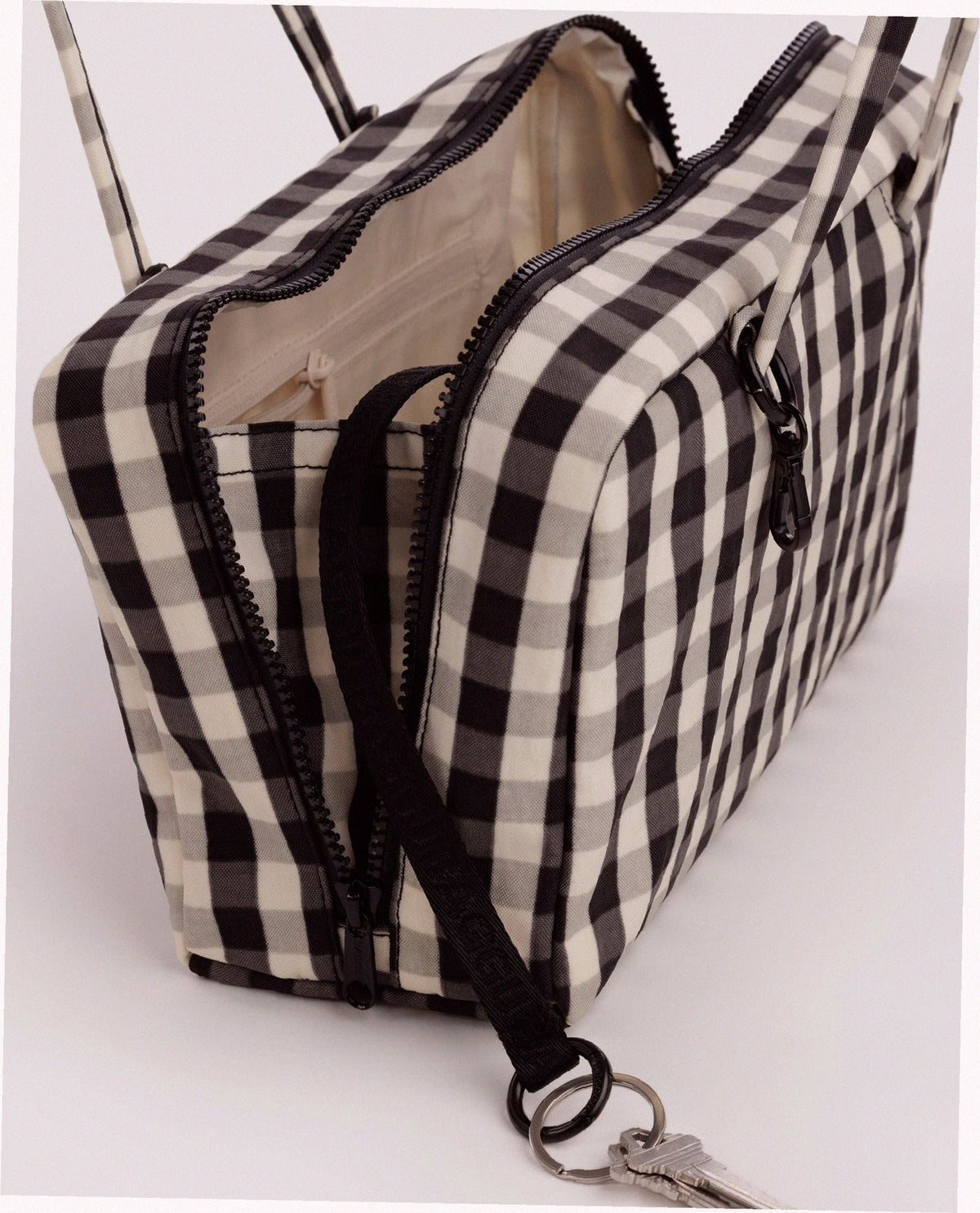 Nylon Bowler Bag - Black And Cream Gingham