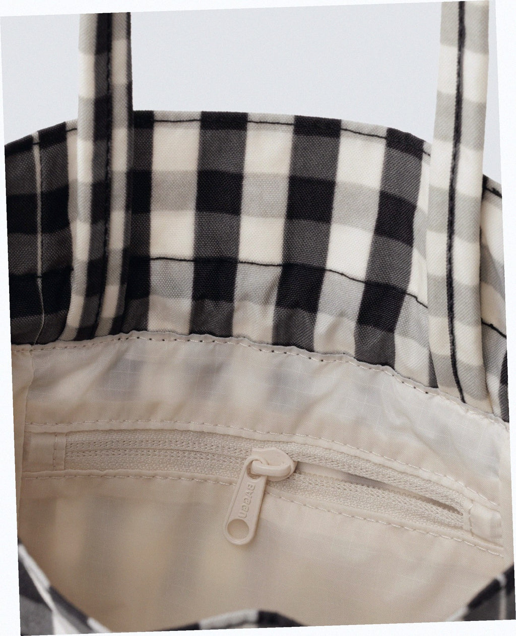 Nylon Drawstring Bag - Black And Cream Gingham