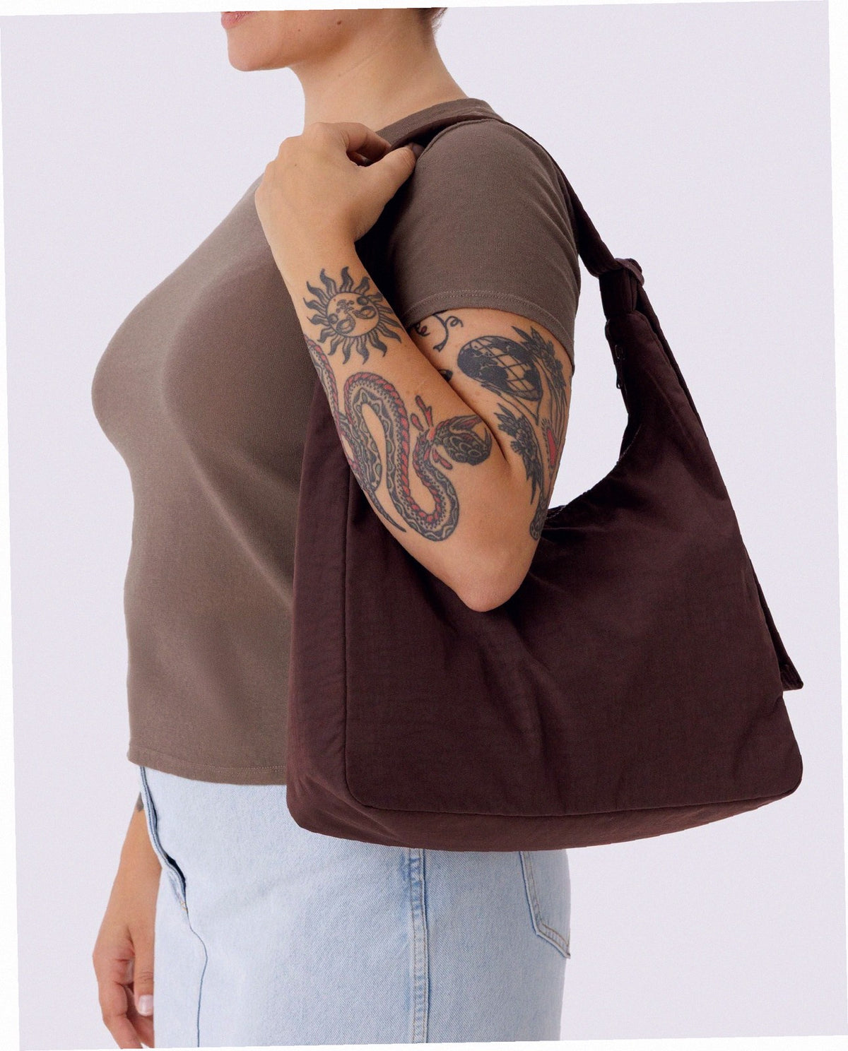 Nylon Shoulder Bag - Coffee