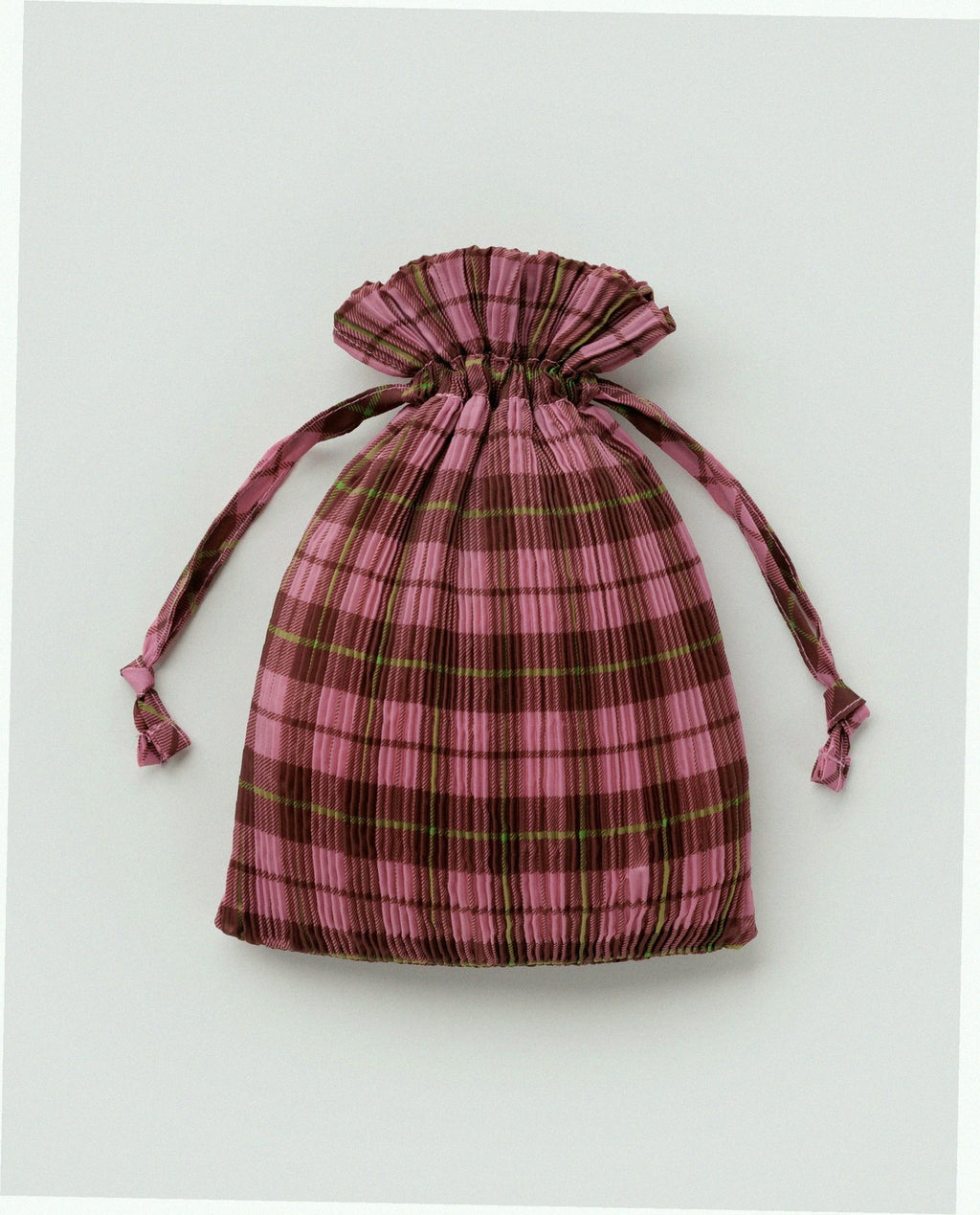 Pleated Baggu Reusable Bag - Azalea Pink Tartan