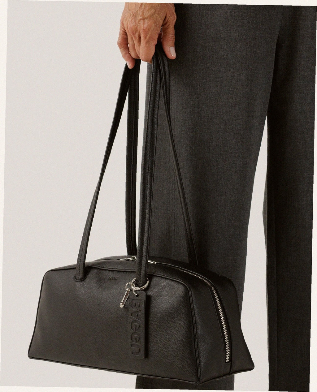 Recycled Leather Bowler Bag - Black