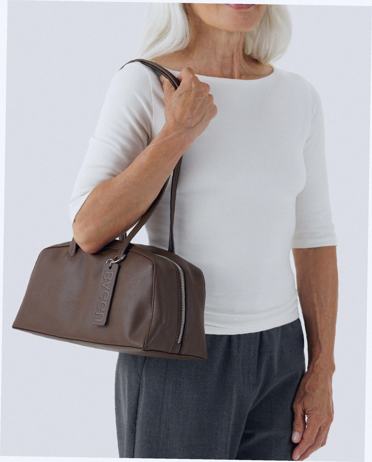 Recycled Leather Bowler Bag - Brown
