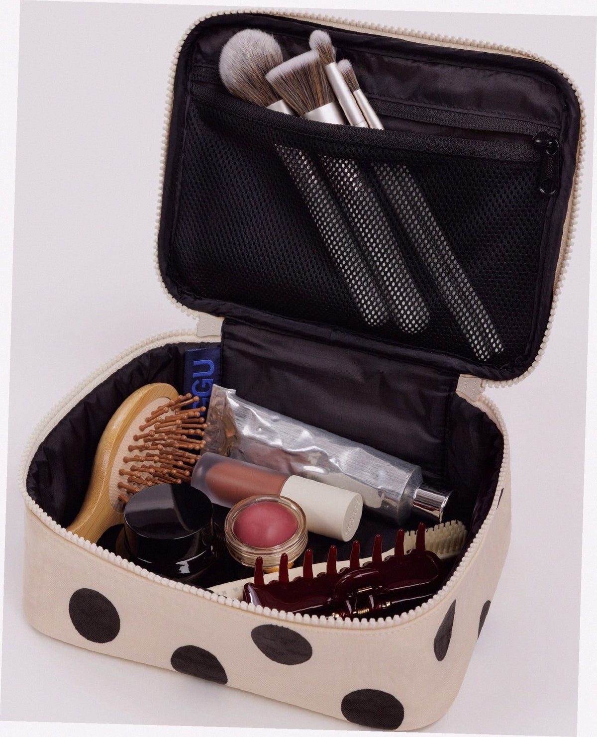 Small Cosmetic Case - Cream and Black Polka Dot