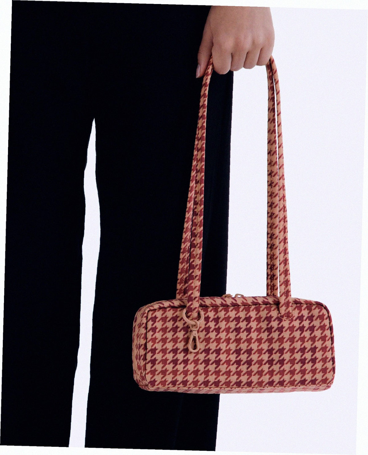 Small Nylon Bowler Bag - Tan Houndstooth