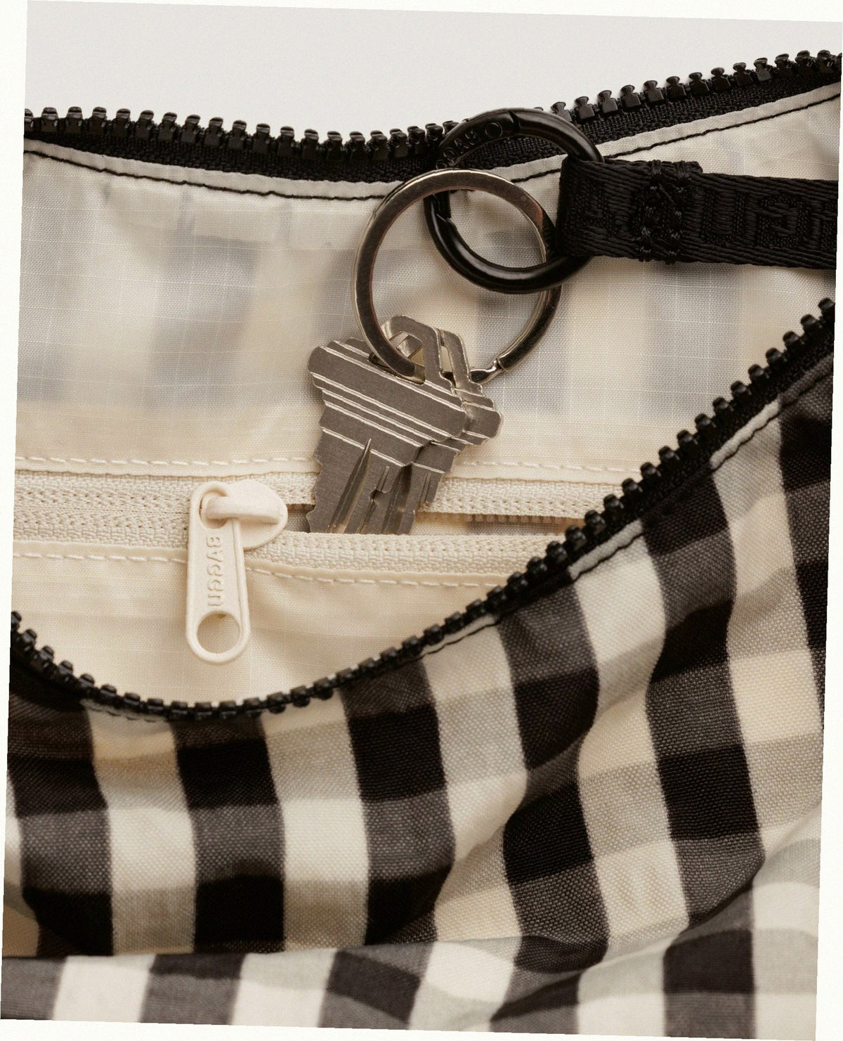 Small Nylon Crescent Shoulder Bag - Black And Cream Gingham