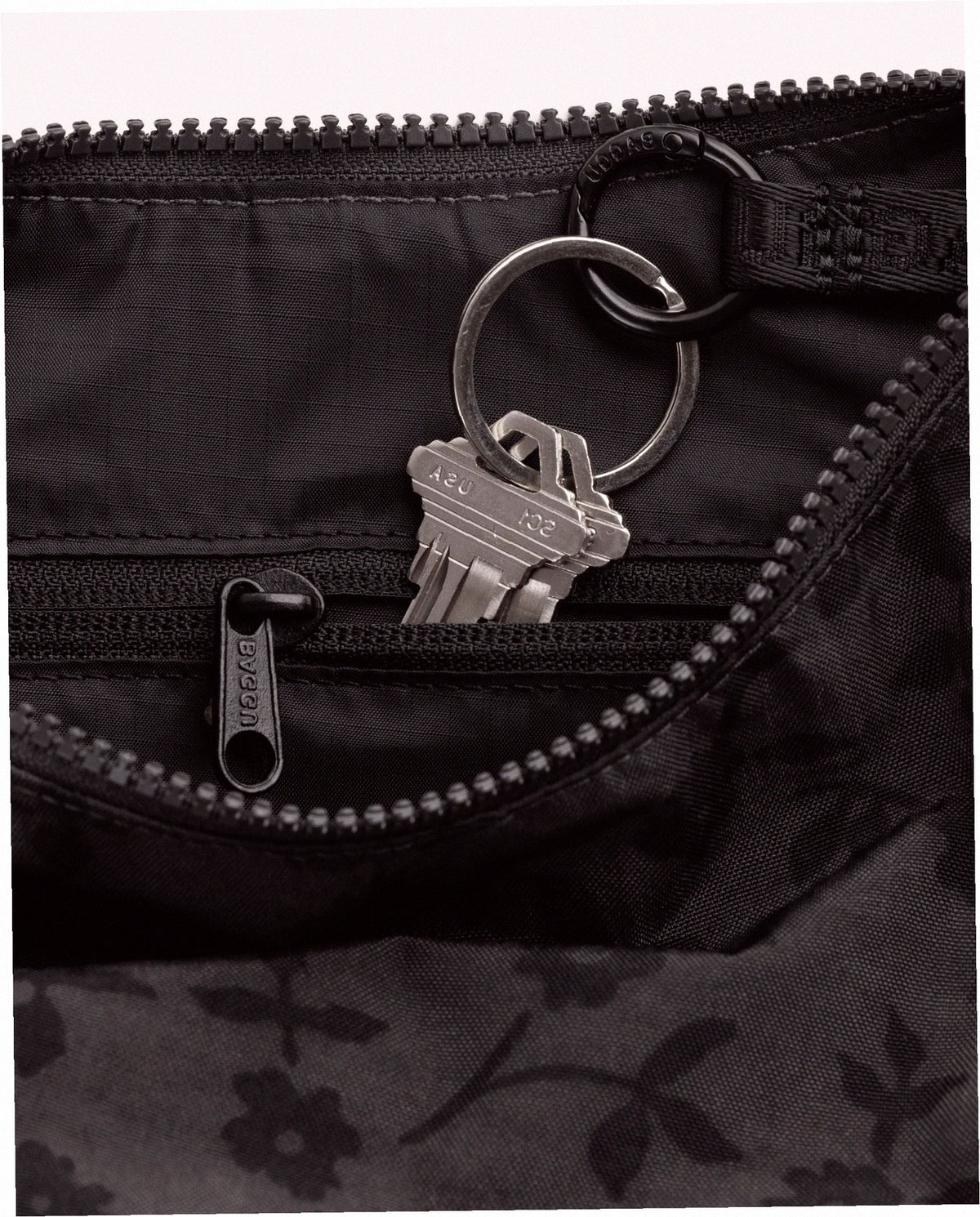 Small Nylon Crescent Shoulder Bag - Charcoal Ditsy Floral