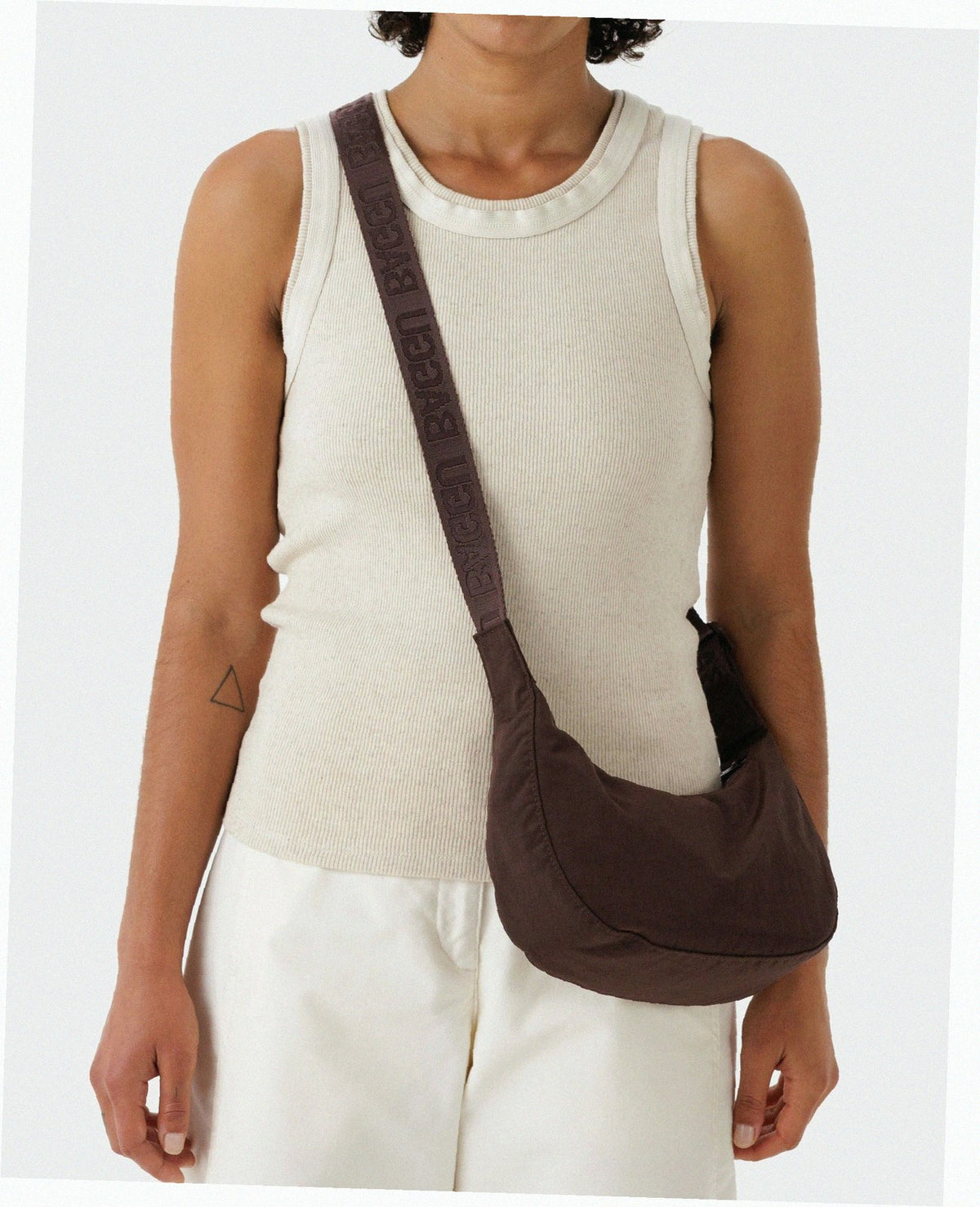 Small Nylon Crescent Shoulder Bag - Coffee