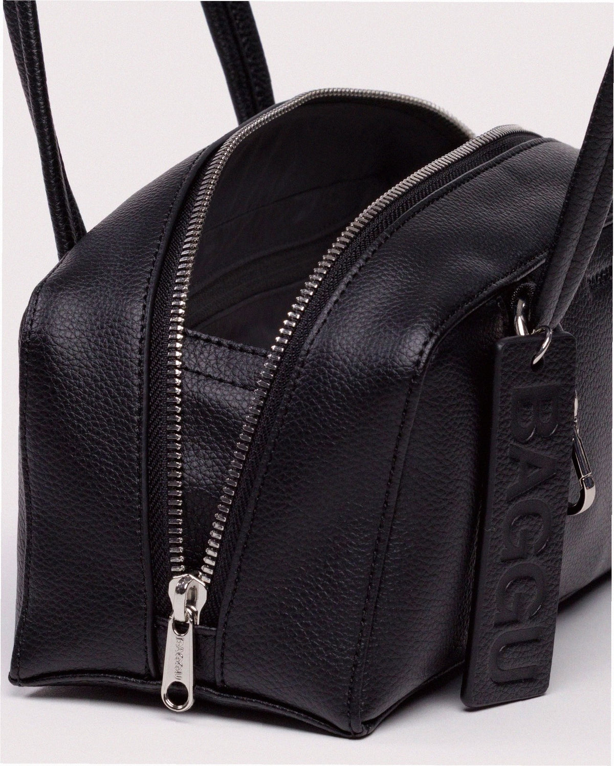 Small Recycled Leather Bowler Bag - Black