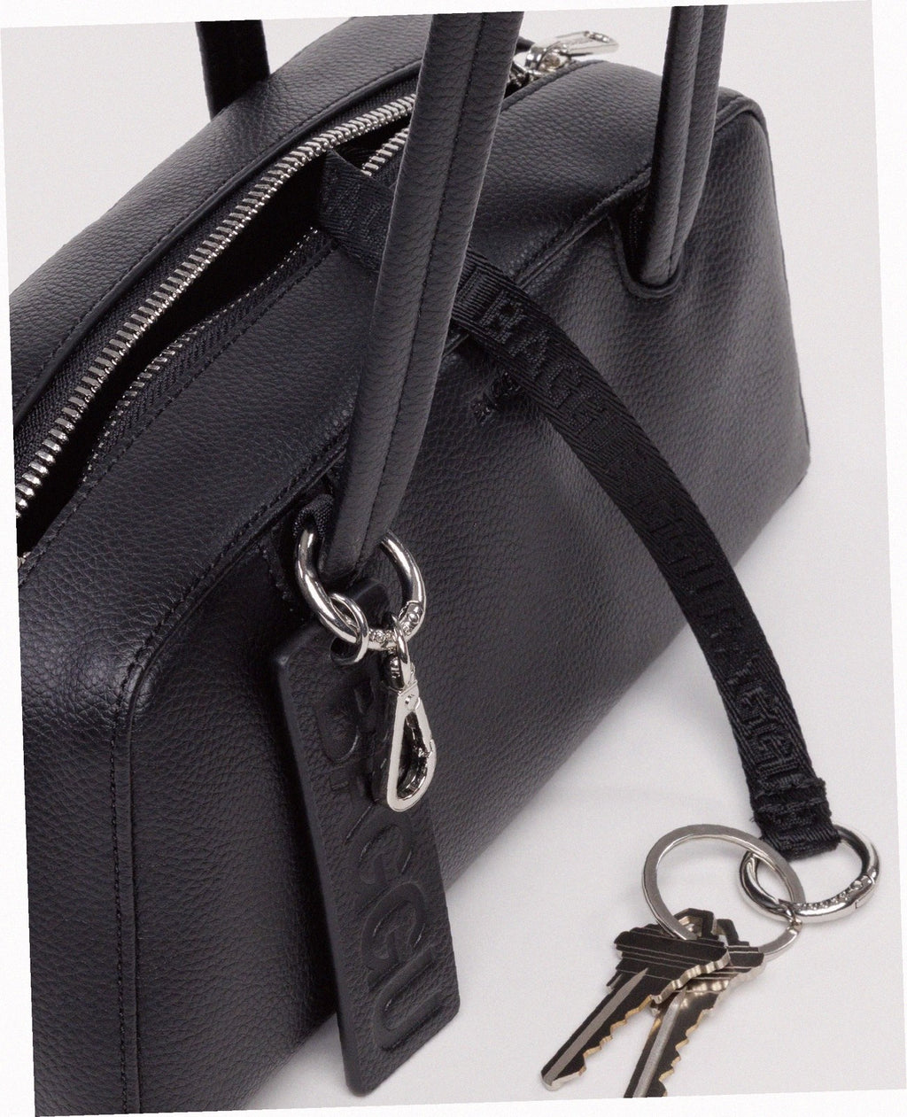 Small Recycled Leather Bowler Bag - Black