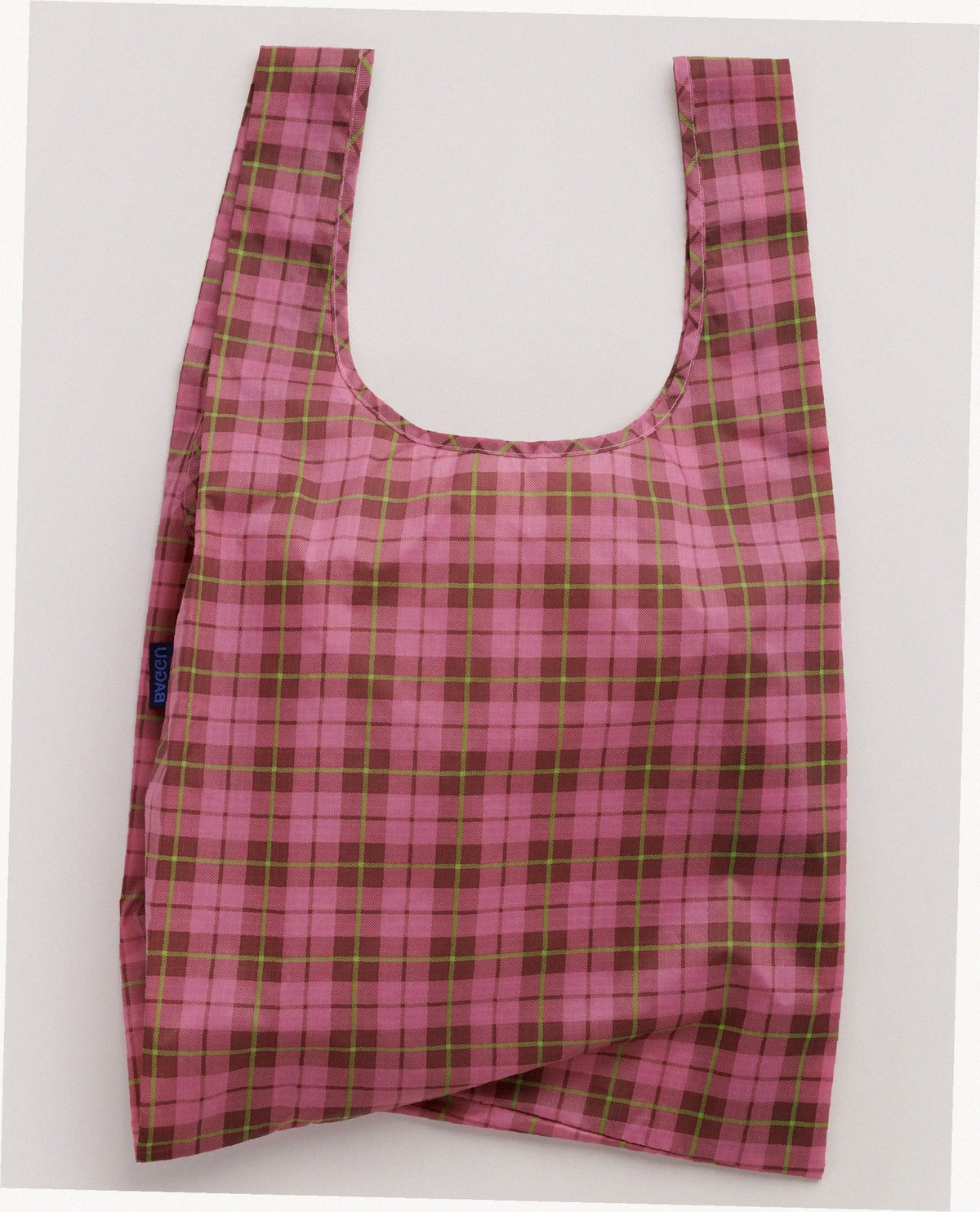 Reusable Nylon Baggu Tote Bag - Azalea Pink Tartan