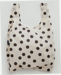 Reusable Nylon Baggu Tote Bag - Cream and Black Polka Dot